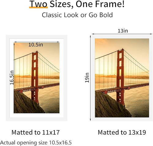13x19 Picture Frame 3 Pack - White Poster Frame Display Pictures 11x17 with Mat or 13 x 19 Without Mat for Wall Hanging Horizontal and Vertical