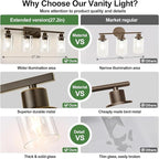 4-Light Bathroom Light Fixtures, Vanity Light with Clear Glass Shades, Oil-Rubbed Bronze Bathroom Light Fixtures Over Mirror, Modern Bathroom Wall Lamp for Mirror Living Room Cabinet Bedroom