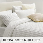 RECYCO Luxury Velvet Quilt Set, California King 118'' x 106'' Oversized Bedspread, Ultra Soft Velvet Comforter, Lightweight Box Stitch Bedding Sets for All Season, with 2 Shams, Bright White