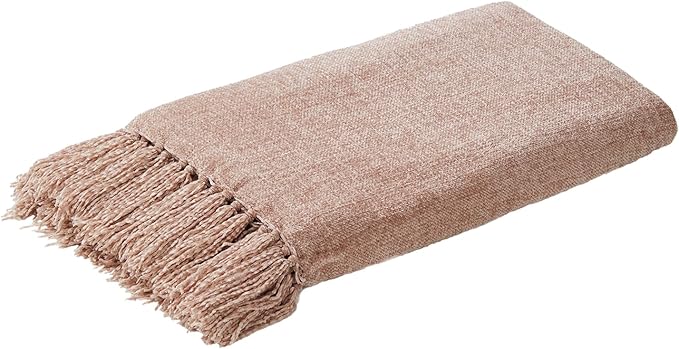 Light Taupe Chenille Throw Blanket for Couch Bed，Soft Cozy Throw Blanket with Handmade Fringe, Decorative Blanket for Sofa Chair Living Room for Gift (Light Taupe,60 x 80)
