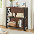 HOMBAZAAR 3-Tier Small Bookshelf, 29.5 Inch Short Book Shelf with Sturdy Metal Frame & Wood Shelves, Rustic Brown Industrial Bookcase for Living Room, Bedroom, Office
