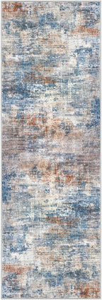 IOHOUZE Abstract Runner Rug 2x6 Ft Washable Runners for Hallways, Non Slip Kitchen Runner Printed Faux Wool Entryway Runner Indoor, Modern Abstract Floor Carpet for Hall Bedroom, Blue Rust