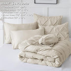 CozyLux Oversized King Comforter Sets Beige, 7 Pieces Oversized King Pintuck Bed in A Bag, Pinch Pleat Bedding Sets with All Season Comforter, Flat Sheet, Fitted Sheet, Pillowcases & Shams