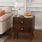 COSIEST Modern End Table w Honeycomb Pattern, Mid-Century Nightstand w Storage Drawer, Small Wood Accent End Table for Bedroom, Living Room