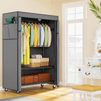 LEHOM G1C Heavy Duty Clothes Rack with Cover, Rolling Garment Rack for Hanging Clothes, Portable Closets with Oxford Fabric Cover, Freestanding Clothing Rack on Wheels (Black+gray cover, G1C)