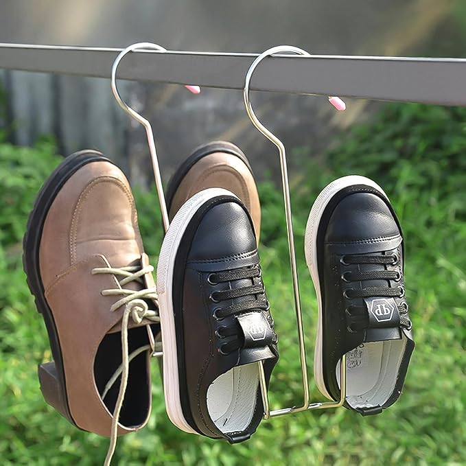 4PCS Shoes Hanger,Stainless Steel Hanger,Multi-Functional Shoe Rack with Double Hook Design, Shoe Drying Rack for Dehumidifying Hanging Leather Shoes(A)