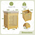 End Table for Living Room, Small Side Table with Storage, Bamboo Rattan Weave with Removable Cushion Top, Multifunctional Nightstand Ottoman Footrest Seat & Organizer for Bedroom, Office