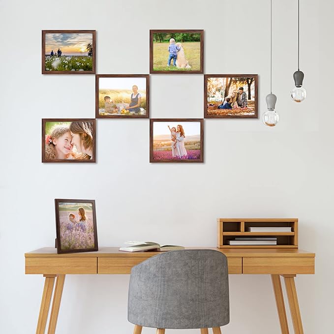 Giftgarden 8x10 Picture Frame Brown Set of 7 Rustic Walnut-Color Photo Frames 8 by 10 for Wall or Tabletop