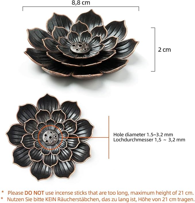 3 Pack Brass Lotus Incense Holder, Incense Sticks Burner, Incense Ash Catcher