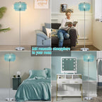 Luvkczc Crystal Floor Lamp Blue, 64" Tall Elegant Standing Lamp with On-Off Foot Switch, Double-Layer Lampshade, Light Blue Standing Lamps for Living Room, Bedroom, Office, 8W Bulb Included