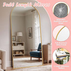 Full Length Mirror, 78" x 38" Arched Full Body Mirror Large Standing Floor Mirrors, Mirrors for Bedroom, Bathroom, Living Room Standing or Wall Leaning, Gold