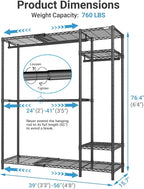 VIPEK X20 Expandable Metal Clothing Rack Adjustable from 3'3" to 4'8" Heavy Duty Garment Racks with Adjustable Shelves and Hanger Rods Portable Wardrobe Open Closet Rack System, Black