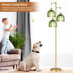 Gold Floor Lamp for Living Room Bedroom,Modern Tree Floor Lamps with Green Glass Shades,68IN Tall Standing Lamp with Bulbs,3 Lights Mid Century Vintage Floor Lamp for Corner Office Reading