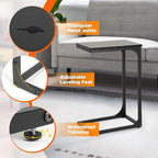 FDW C-Shaped End Table Wooden Top Side Table Adjustable Feet Small Cough Table Bedside End Table with Metal Frame for Bedroom Living Room,Set of 2,Black