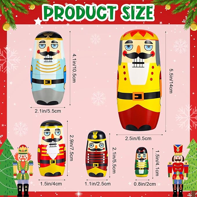 Gejoy Russian Nesting Dolls for Kids Handmade Matryoshka Wooden Stacking Toys Nesting Dolls Collectible Gifts for Winter Christmas Holiday Present Boys Girls Adults Home Decor(Nutcracker Soldiers)