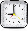 Small Analog Travel Alarm Clock, Battery Operated Desk Table Shelf Clock for Kids, Quieter Bedside Alarm Clocks for Bedrooms Bathroom Living Room Kitchen, Black