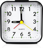 Small Analog Travel Alarm Clock, Battery Operated Desk Table Shelf Clock for Kids, Quieter Bedside Alarm Clocks for Bedrooms Bathroom Living Room Kitchen, Black