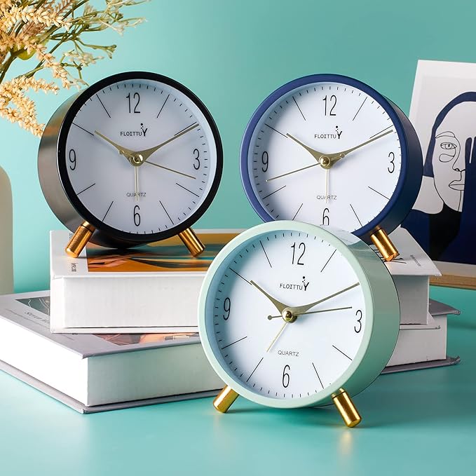 4 inches Super Silent Alarm Clock, Cream Green Beep Wake Round Alarm Clock with Night Light,Battery Operated,Easy Set Entry Lux Stylefor Desk, Bedroom and Home Decoration