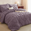 CozyLux Full Size Comforter Sets Grayish Purple, 7 Pieces Bed in A Bag Purple Comforter Full Size, Pinch Pleat Bedding Sets with All Season Comforter, Sheets, Pillowcases & Shams