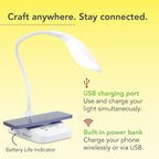 goLightly by ViviLux LED Rechargeable Desk Lamp with Wireless Charging Port, 20 Hour Battery, Portable Task Lighting for Crafts, Sewing & Study