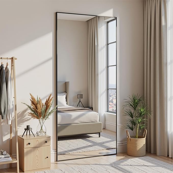 Full Length Mirror, 71"x28" Full Body Mirror, Oversized Floor Mirrors, Leaning Free Standing Mirrors, Hanging Mounted Large Mirrors for Bedroom Dressing Room, Cloakroom, Black