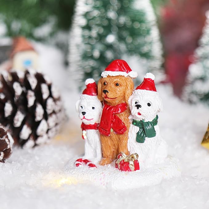 NINIPAPA Christmas Village Accessories 3 Doggy Send for Santa's Villages Cute Resin Christmas Ornaments Decoration