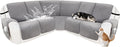 Reclining Sectional Couch Covers 100% Waterproof Recliner Cover Washable Velvet L Shape Recliner Couch Covers for Dogs Anti Slip Recliner Slipcovers with Pockets (5 Seat Sofa, Silver Gray)