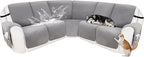 Reclining Sectional Couch Covers 100% Waterproof Recliner Cover Washable Velvet L Shape Recliner Couch Covers for Dogs Anti Slip Recliner Slipcovers with Pockets (5 Seat Sofa, Silver Gray)