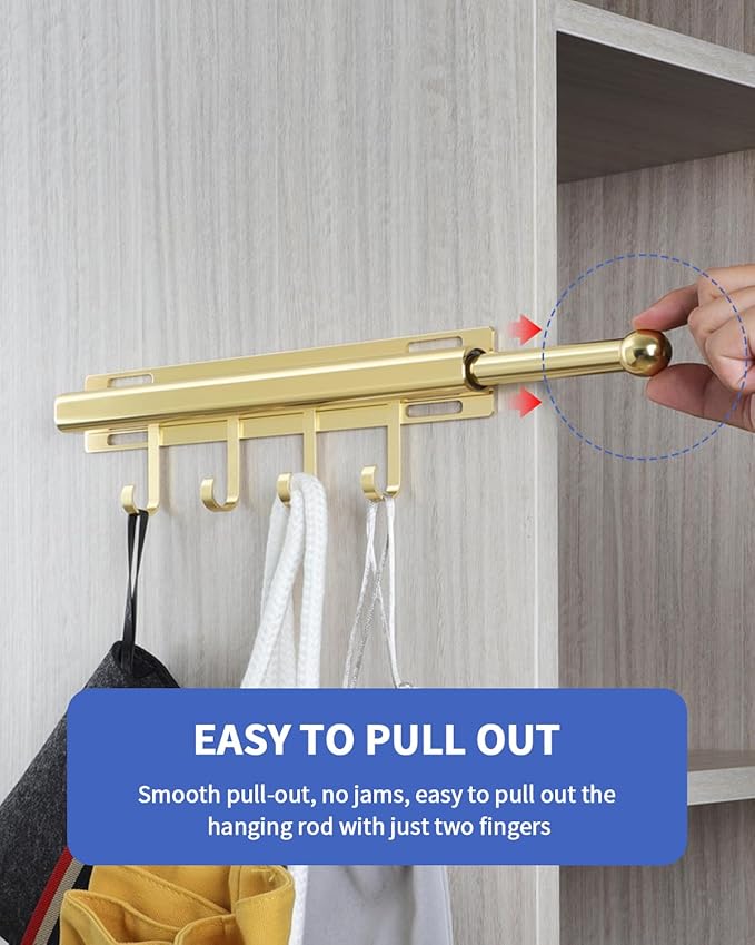 12 inch Valet Rod for Closet Pull Out Closet Valet Rod Slide Out Gold Valet Rods for Closets Telescopic Closet Rod