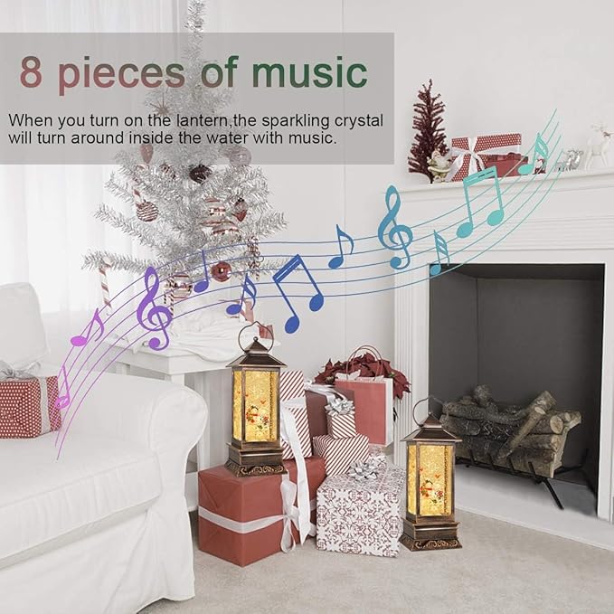 Christmas Snow Globe Lantern Crystal Glitter Lantern Features 8 Songs and 6-Hour Timer Function Ideal for Holiday Decorations and Gifts USB and Battery-Powered Snow Globe (Snowman Families)