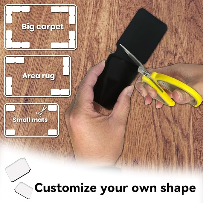 Rug Carpet Non Slip Grippers, Reusable Rug Tape Stickers Pads for Hardwood Floors and Tiles, Double Adhesive Carpet Grippers for Area Rugs Corners Flat, No Damaging for Floor Removable, 4Pcs
