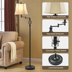 GyroVu Color Temperature Adjustable Floor lamp, Traditional 350° Adjustable Swing Arm Floor Lamp Vintage Pole lamp Farmhouse Lamp for Living Rooms & Offices, Rustic Standing Lamp for Bedroom Reading
