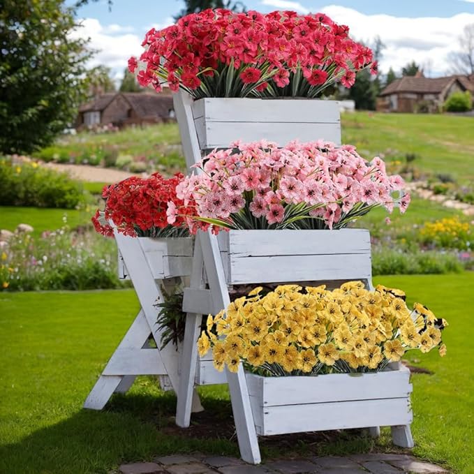 12Pcs UV Resistant Artificial Flowers Artificial Violet Outdoor Decor Realistic Faux Plants Silk Flowers No Fade for Patio Hanging Baskets Garden Pots Farmhouse Yard (Yellow)