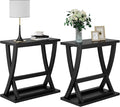ChooChoo Black End Tables Set of 2, Narrow Side Table with Storage Shelf, Modern X-Design Slim Bedside Tables for Living Room, Bedroom, Small Spaces