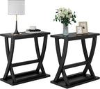 ChooChoo Black End Tables Set of 2, Narrow Side Table with Storage Shelf, Modern X-Design Slim Bedside Tables for Living Room, Bedroom, Small Spaces