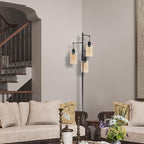 Farmhouse Floor Lamp, Dimmable Floor Lamp for Living Room, Rustic 3 Lights Oil Rubbed Bronze Tree Standing lamp, Vintage Tall Pole Lamp with Amber Glass Shade
