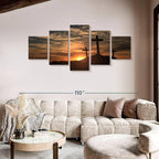 Elephant Stock Cross Silhouettes Wall Art Multi Piece Canvas - 5 Panel Christian Pictures Decor - Digital Design Canvas Print - Christian Wall Decor - 92" X 42"