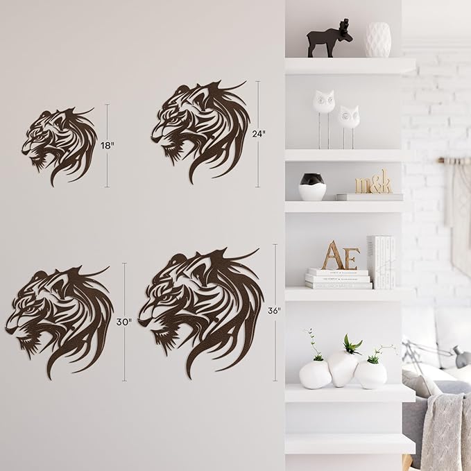 SIGNLEADER Metal Wall Art Decor Lion Minimalist Modern Abstract Wall Sculpture Hangings Home Decoration for Living Room, Bedroom, Bathroom, Kitchen, Outdoor - 18" Bronze