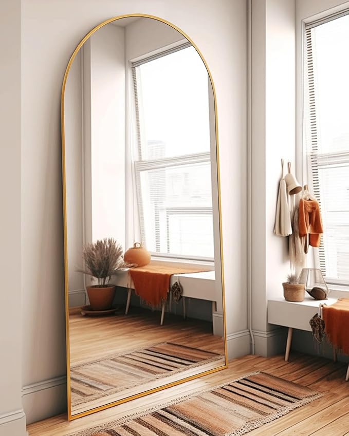 Arched Full Length Mirror, Floor Mirror with Stand, 30"x71" Large Mirror, Wall Mirror Full Length, Black Floor Length Mirror, Body Floor Mirror, Wall Mounted Mirror for Bedroom, Gold