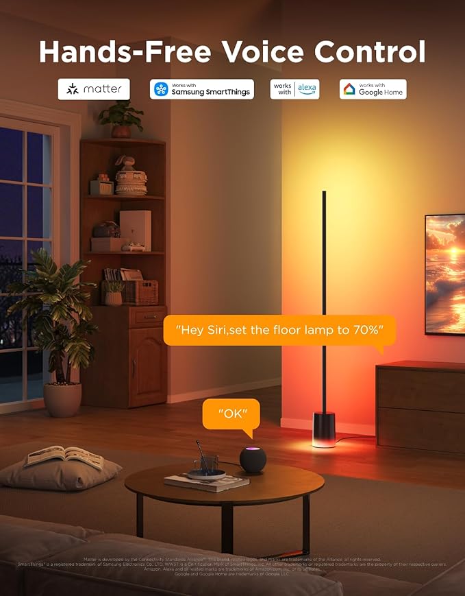 Govee Floor Lamp 2, RGBIC, Warm Cool White LED, Compatible with SmartThings, Matter, Alexa, 1725lm, Music Sync, Scene Modes, Smart Floor Lamp for Living Room, Bedroom, Black(1 Pack)