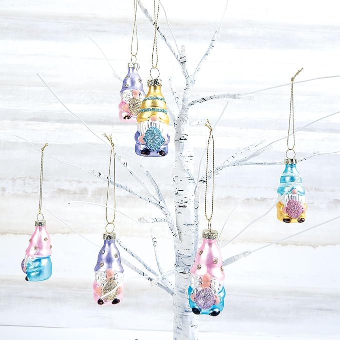 Lillian Vernon Gnome Blown Glass Easter Ornaments - Handcrafted Hanging Tree Decorations, Easter Gnome Holiday & Party Decor, Mini, Assorted, 12-Piece Set