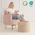 Hansleep Round Pouf Ottoman Foot Rest, 17 x 14 Small Faux Fur Stuffed Pouf for Chair, Foam Filled Foot Stools Ottomans for Living Room, Brown