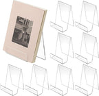 SHENLIU 12 Pack Clear Book Stand, 6x4 Inch Acrylic Easel Stand Book Display Holder, Display Stands for Album, CD, Music Sheets, Plate, Artworks, Phone, Tablet, Magazine, Postcard