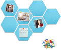 8 Packs Lake Blue Hexagon Felt Pin Board, 12" Bulletin Board with 30 Push Pins, Felt Board for Home Kitchen Office Decor, Self-Adhesive Corkboard Tiles for Walls School Message Photos Memos