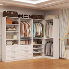 Closet System with 4 Sets, Closet Organizer Systems with 6 Drawers & 8 Hanging Rods & Adjustable Shelves, Walk in Closet Freestanding Closet System Modular Closet System Set White