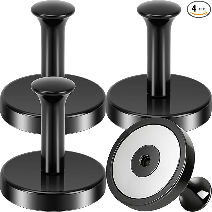 Neosmuk Magnetic Coat Hook,130lb+ Strong Extra Heavy Duty Magnet Hooks,Magnetic Wreath Hanger/Holder for Metal Doors,Purse,Towel,Stocking,Cruise Cabin,Black,4 Pack