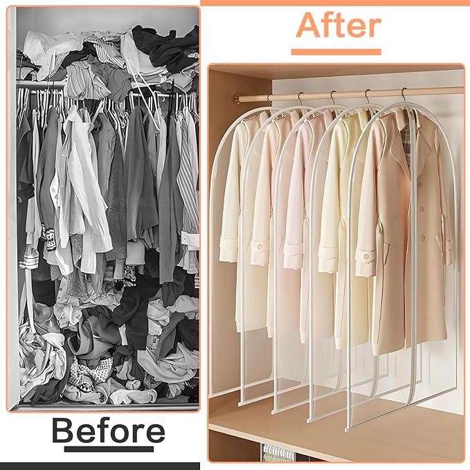 Clear Garment Bags for Hanging Clothes Travel (Set of 12) Suit Bags for Closet Storage Clothes Storage Bags Closet Cover for Open Closet with Zipper for Coats, Jackets, Shirts