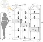 Semoic 83.5" Tall Arched Bookshelf, Triple Wide 6-Tier Large Open Book Shelf with 3 Drawers Storage, Etagere Bookcase with Display Shelf, Industrial Bookshelf with Metal Frame for Living Room, White