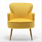 Trendy Velvet Accent Chair with Gold Metal Legs, Upholstered Armchair for Small to Mid-Size Spaces, Modern Living Room, Bedroom, Vanity Desk and Entryway, Yellow