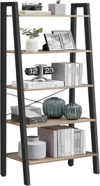 VASAGLE Ladder Shelf, 5-Tier Bookshelf, Storage Rack, Bookcase with Steel Frame, for Living Room, Home Office, Kitchen, Bedroom, Industrial Style, Camel Brown and Ink Black ULLS045B50